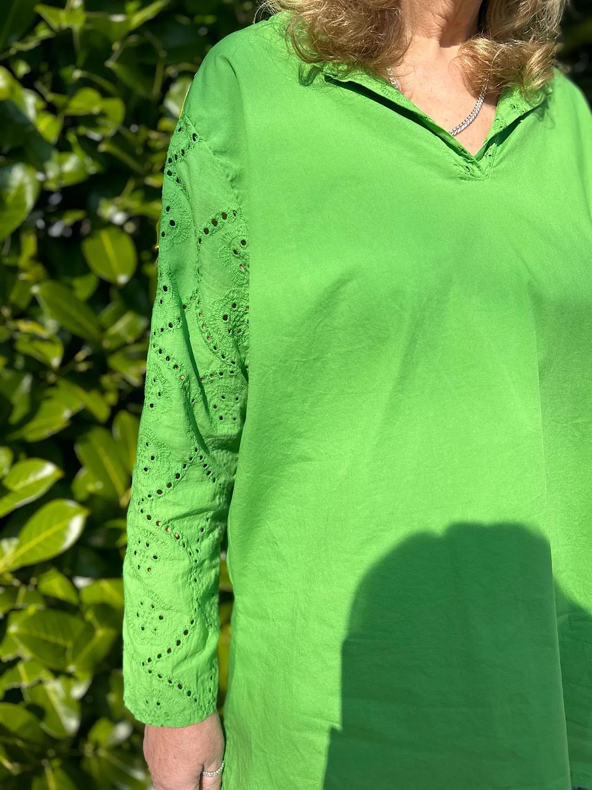 Green Broderie Sleeve Detail Blouse Freida