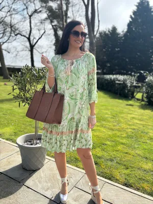 Green Flower Bardot Dress Della