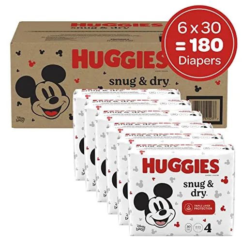 Huggies Snug & Dry Baby Diapers, Size 4, 180 Ct, One Month Supply