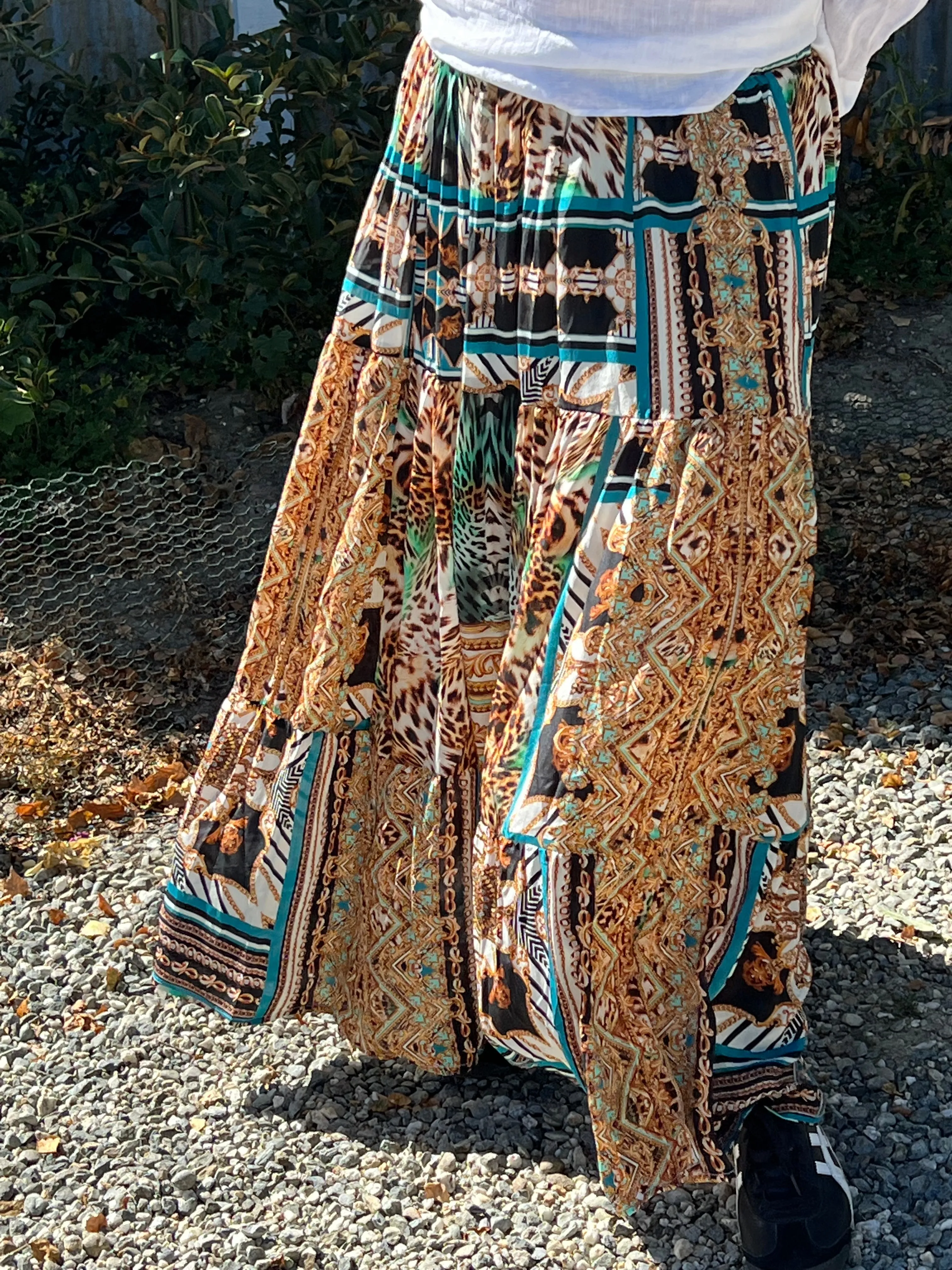INOA Silk Long Tiered Maxi Skirt - Samsara