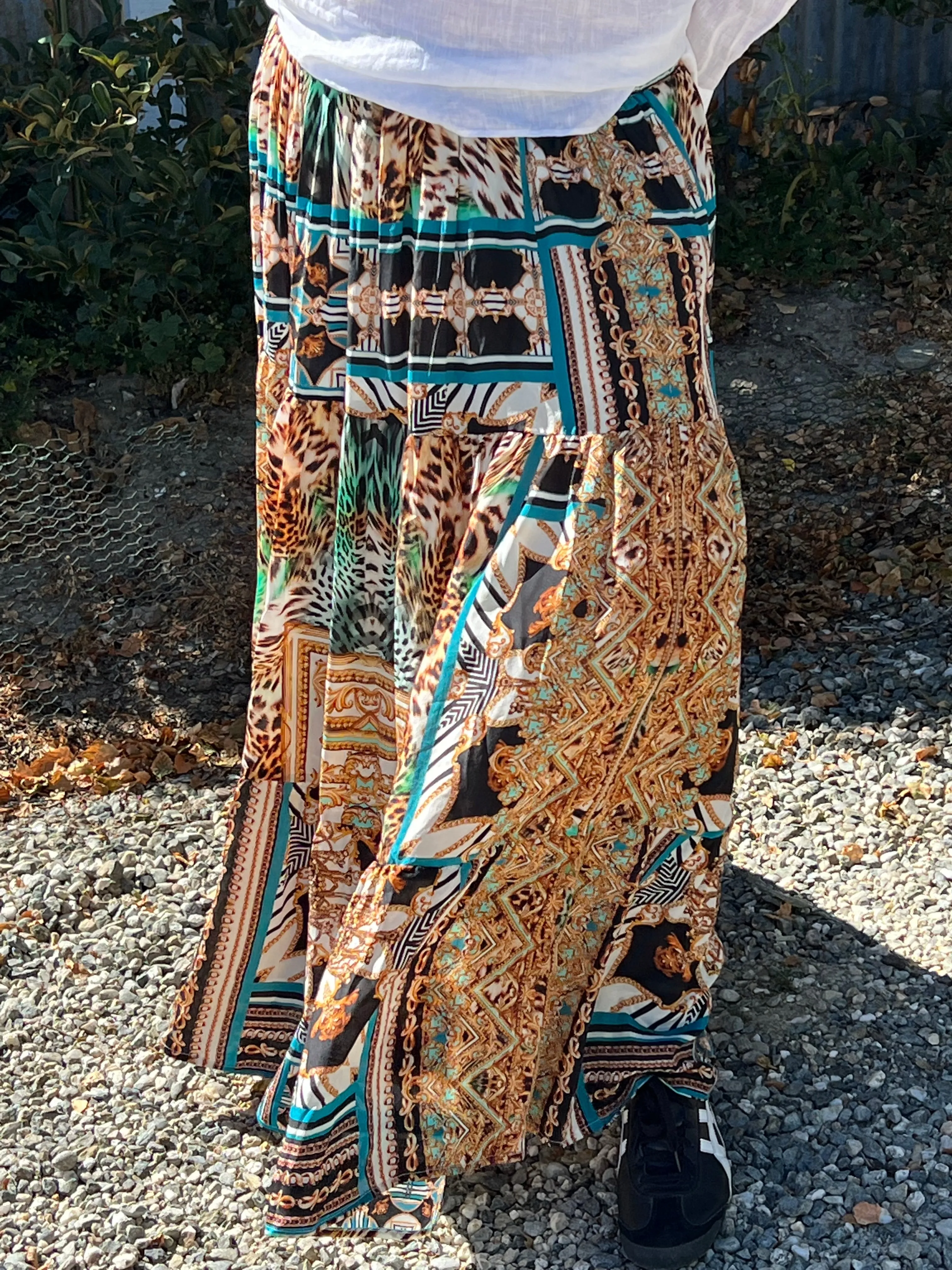INOA Silk Long Tiered Maxi Skirt - Samsara