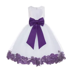 Ivory Floral Lace Heart Cutout Rose Petals Flower Girl Dress Junior Bridesmaid Special Event 185T(2)