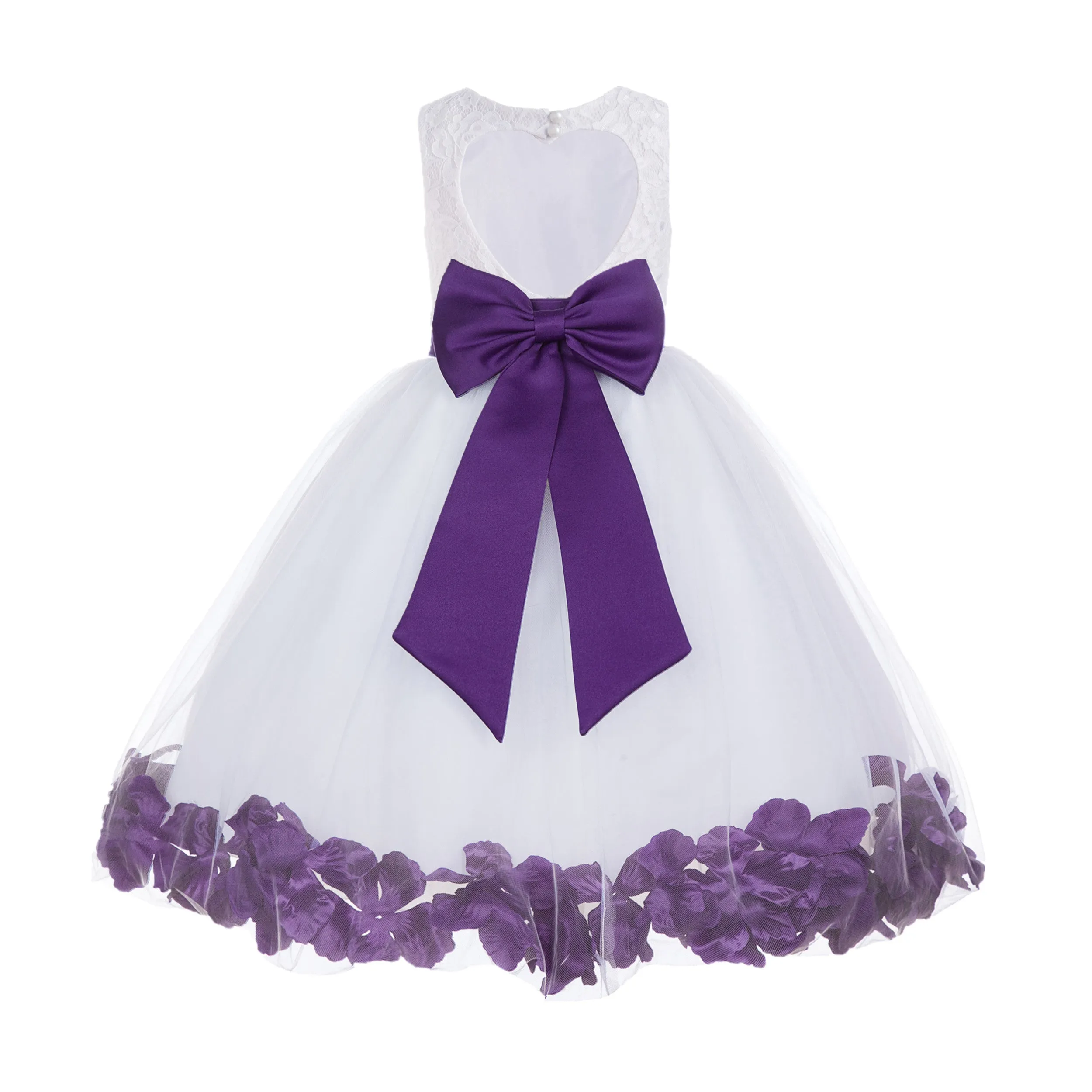 Ivory Floral Lace Heart Cutout Rose Petals Flower Girl Dress Junior Bridesmaid Special Event 185T(2)