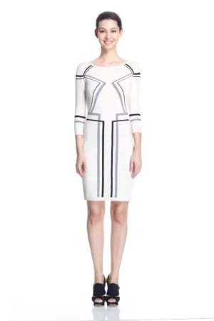 Kaleen Elegant White Knit-Dress with Line Detail