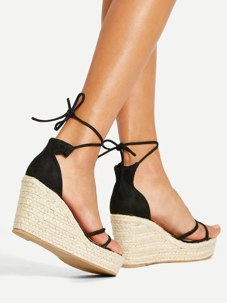 Lace Up Espadrille Wedges