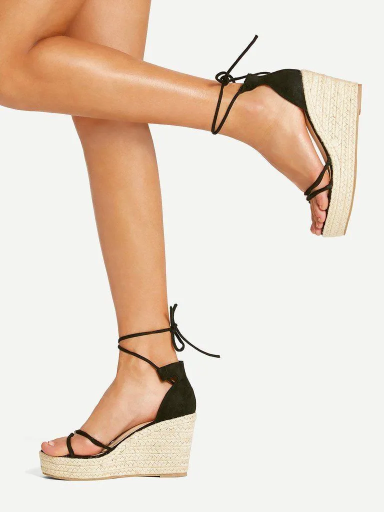 Lace Up Espadrille Wedges
