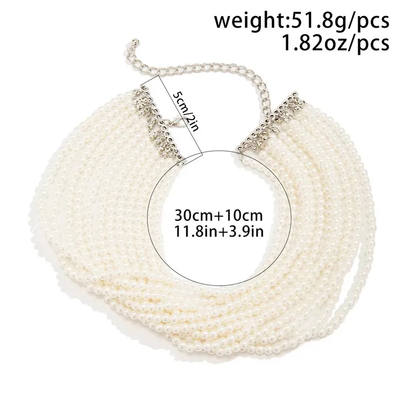 Ladies Elegant Imitation White Pearl Multilayer Beaded Necklace