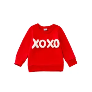 Little Trendy XOXO Chenille Yarn Embroidered Top