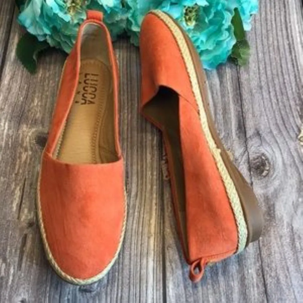 LUCCA LANE Naomi Burnt Orange Suede Casual Espadrille Flats 7.5M