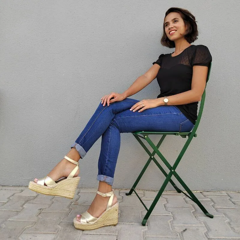 Lucia Espadrille Wedge in Champagne Metallic