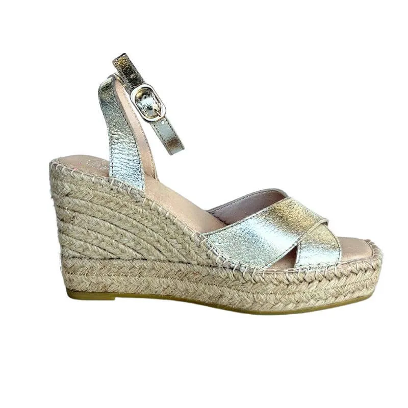 Lucia Espadrille Wedge in Champagne Metallic