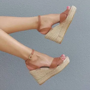 Lucia Espadrille Wedge in Tan