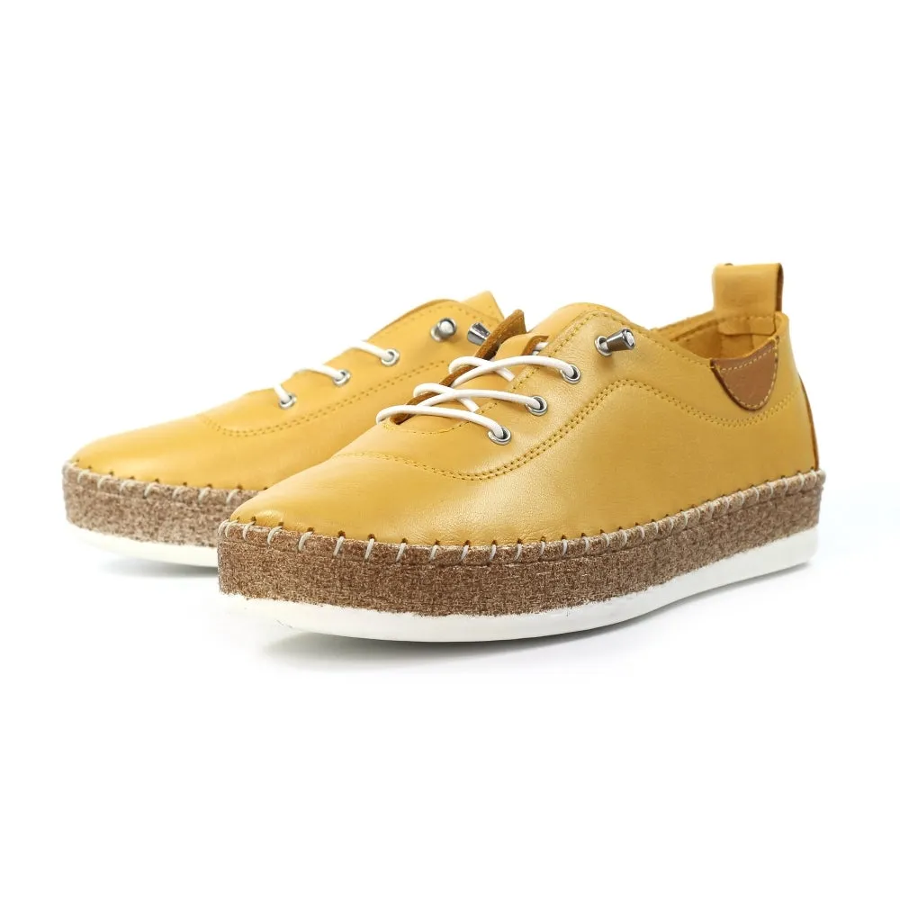 Lunar Evie Women's Leather Lace Up Plimsoll Mustard