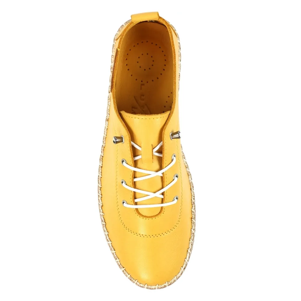 Lunar Evie Women's Leather Lace Up Plimsoll Mustard