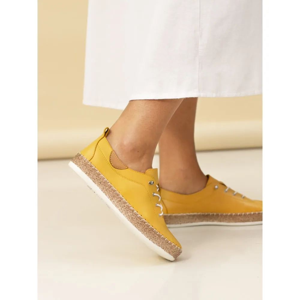 Lunar Evie Women's Leather Lace Up Plimsoll Mustard