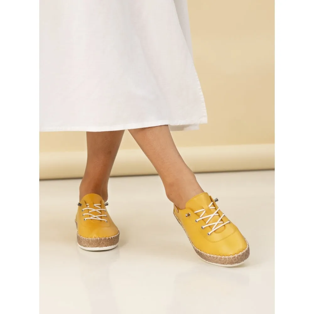 Lunar Evie Women's Leather Lace Up Plimsoll Mustard