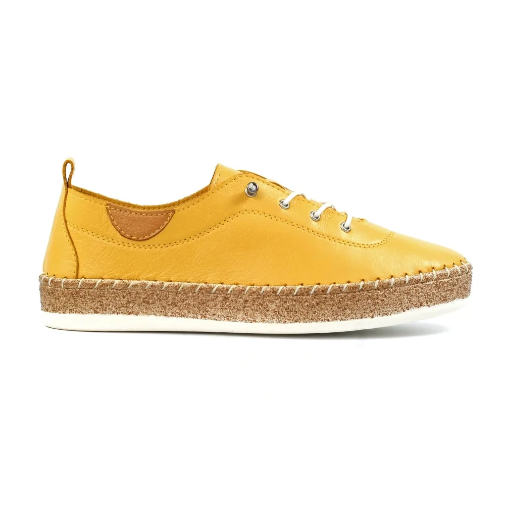 Lunar Evie Women's Leather Lace Up Plimsoll Mustard