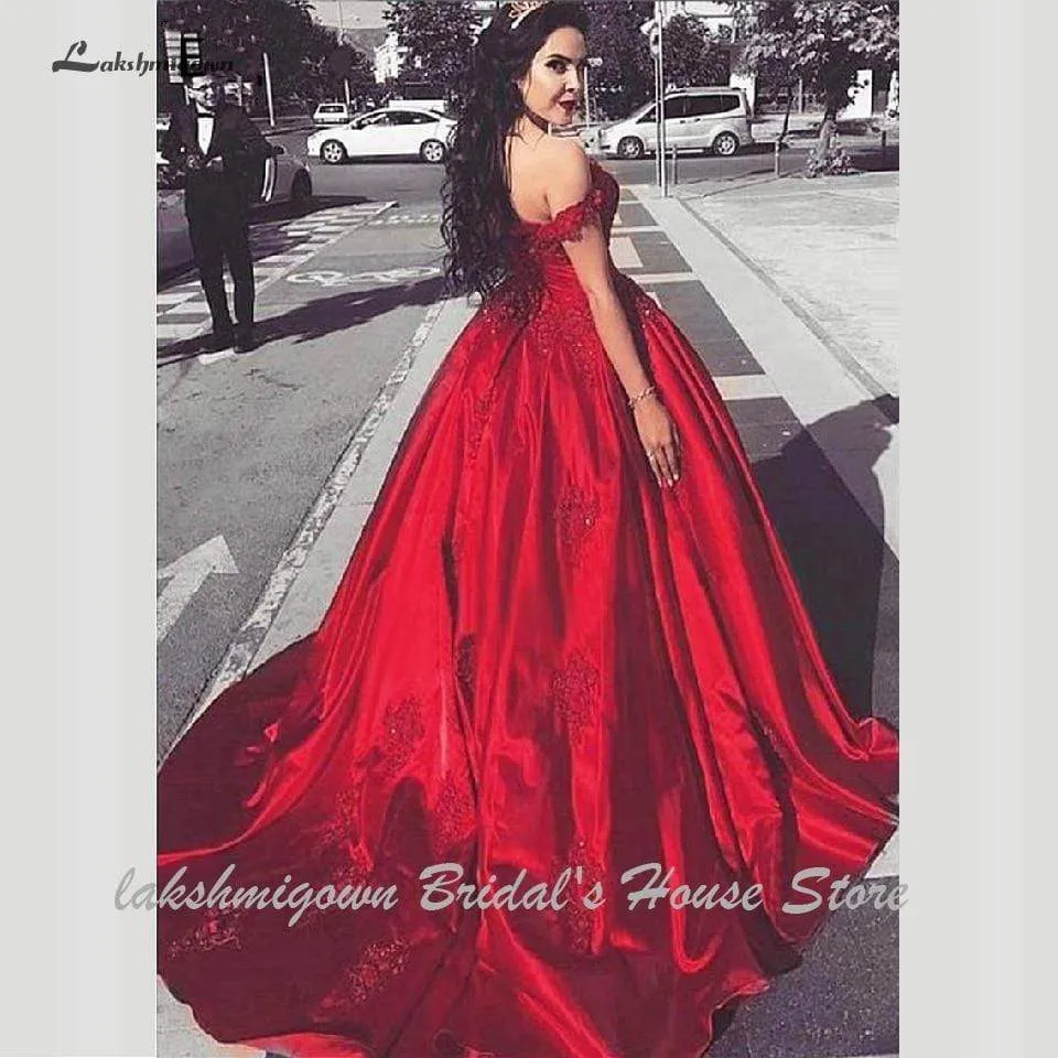 Luxury Red Wedding Gowns Off Shoulder Elegant Women