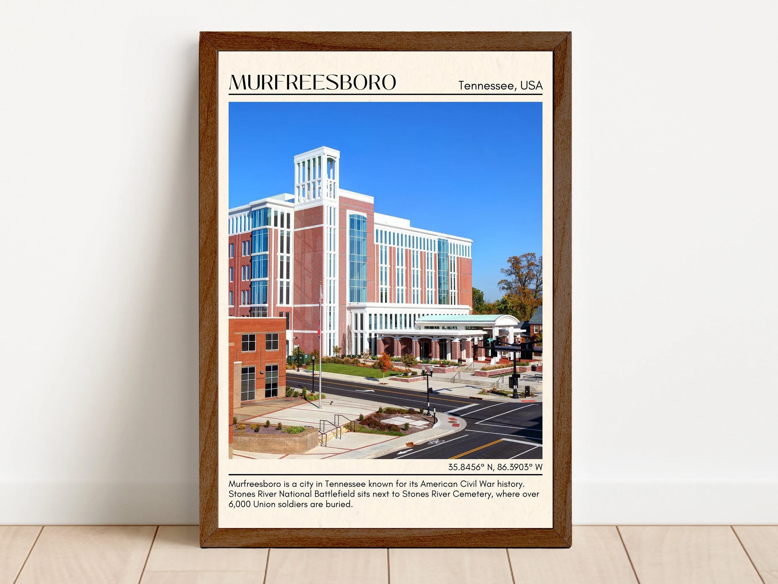 Murfreesboro Minimal Wall Art, Tennessee, USA
