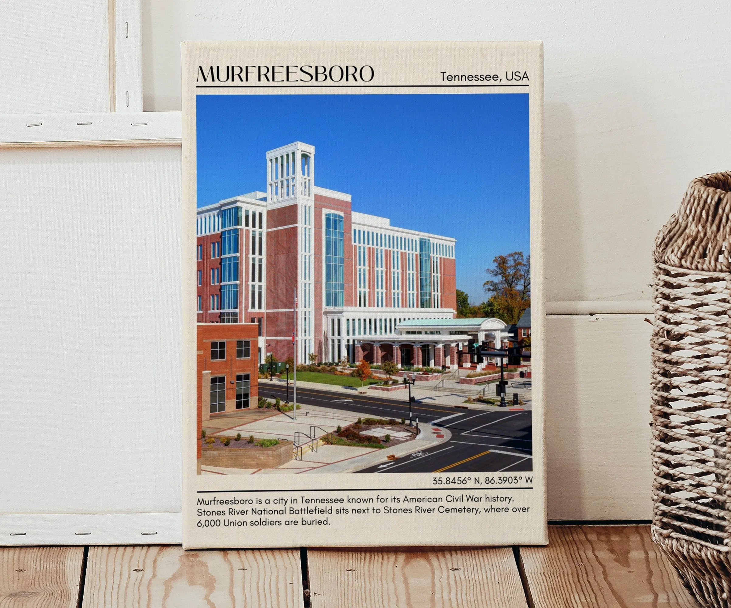 Murfreesboro Minimal Wall Art, Tennessee, USA