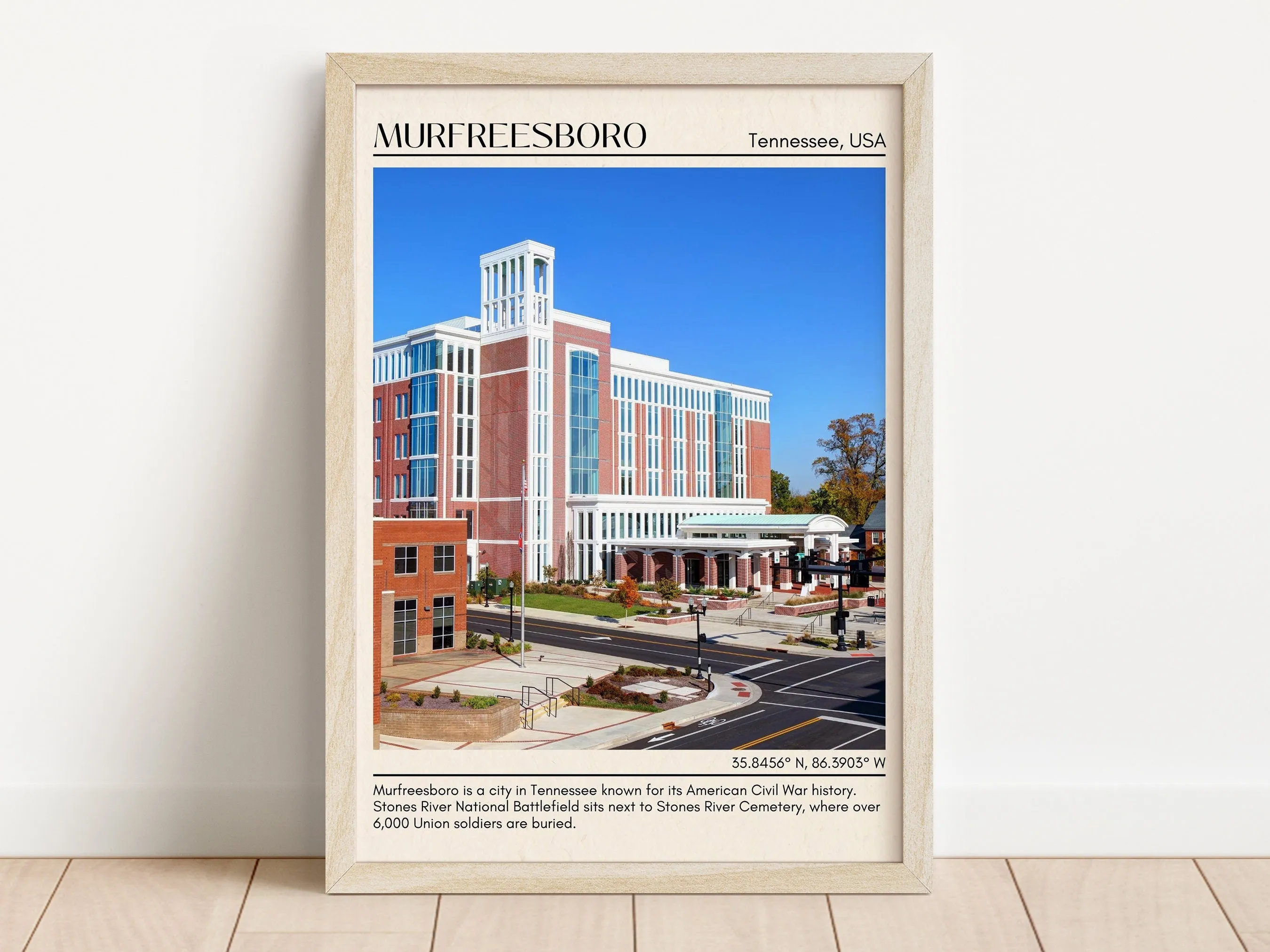 Murfreesboro Minimal Wall Art, Tennessee, USA