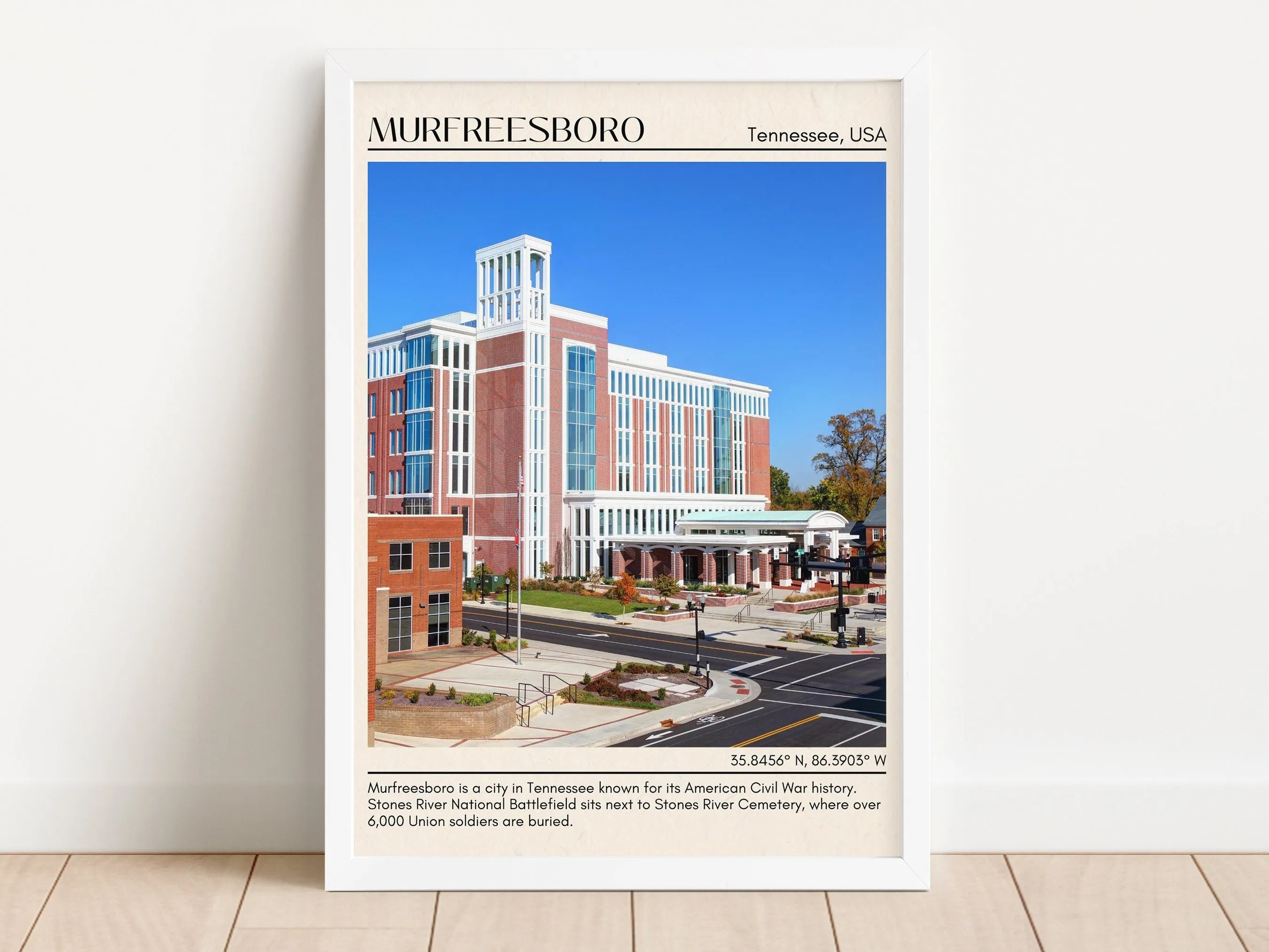 Murfreesboro Minimal Wall Art, Tennessee, USA