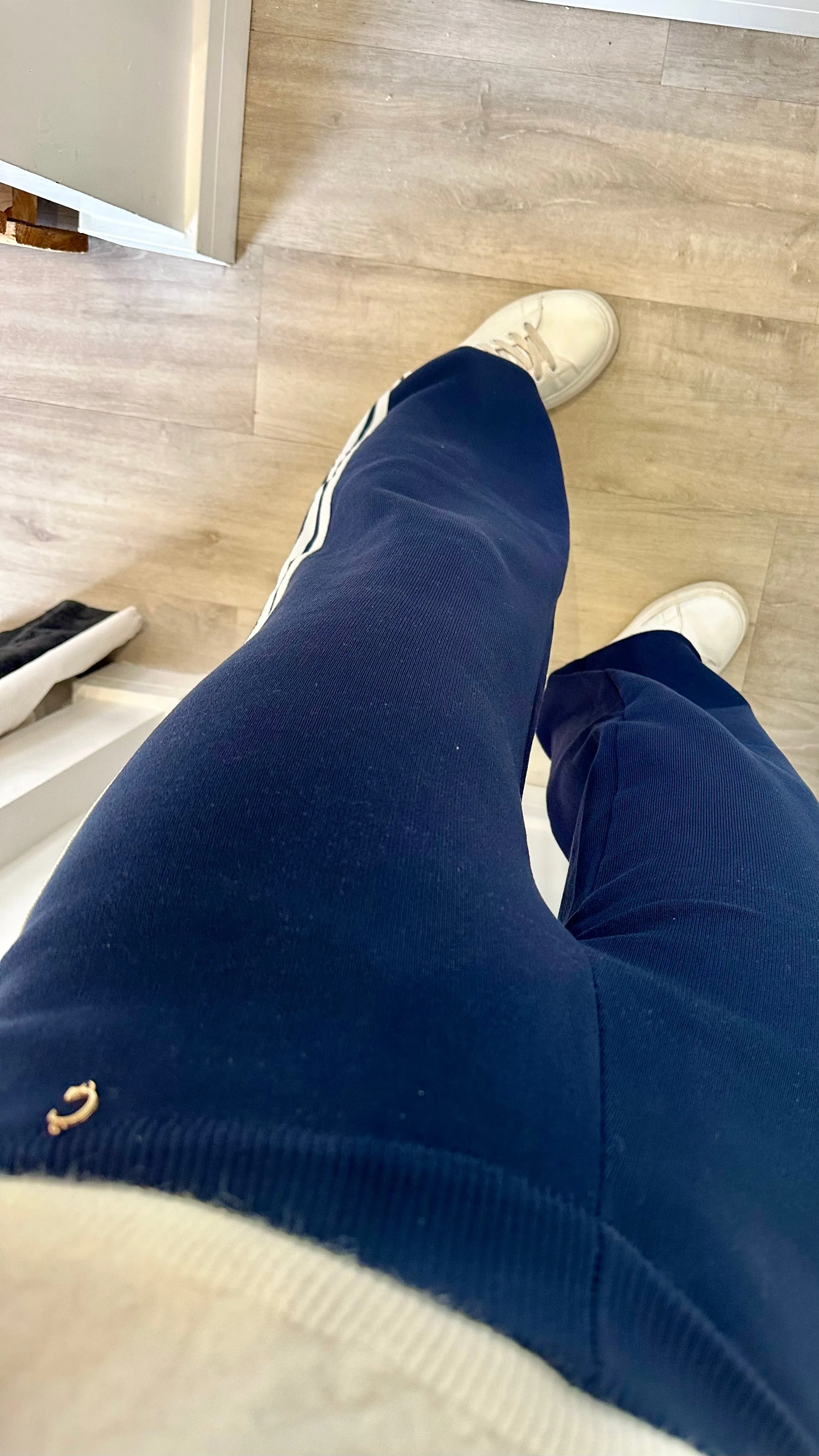 NAVY STRIPE KNIT TROUSERS