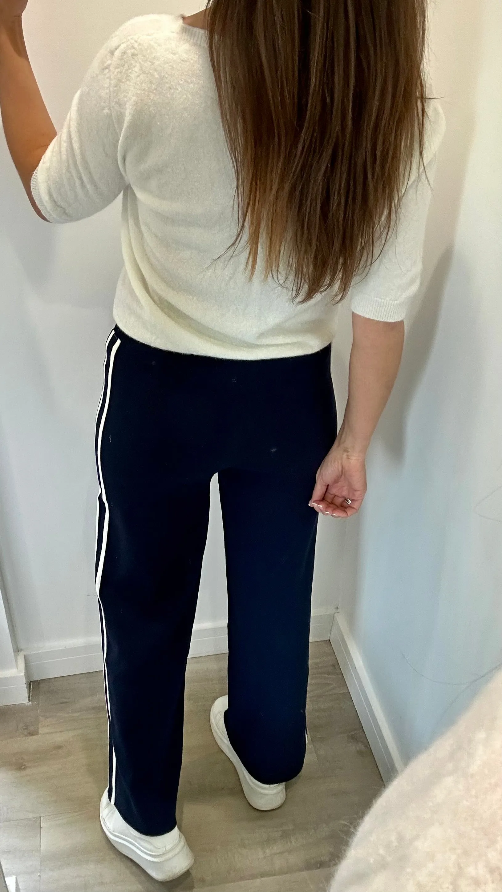 NAVY STRIPE KNIT TROUSERS