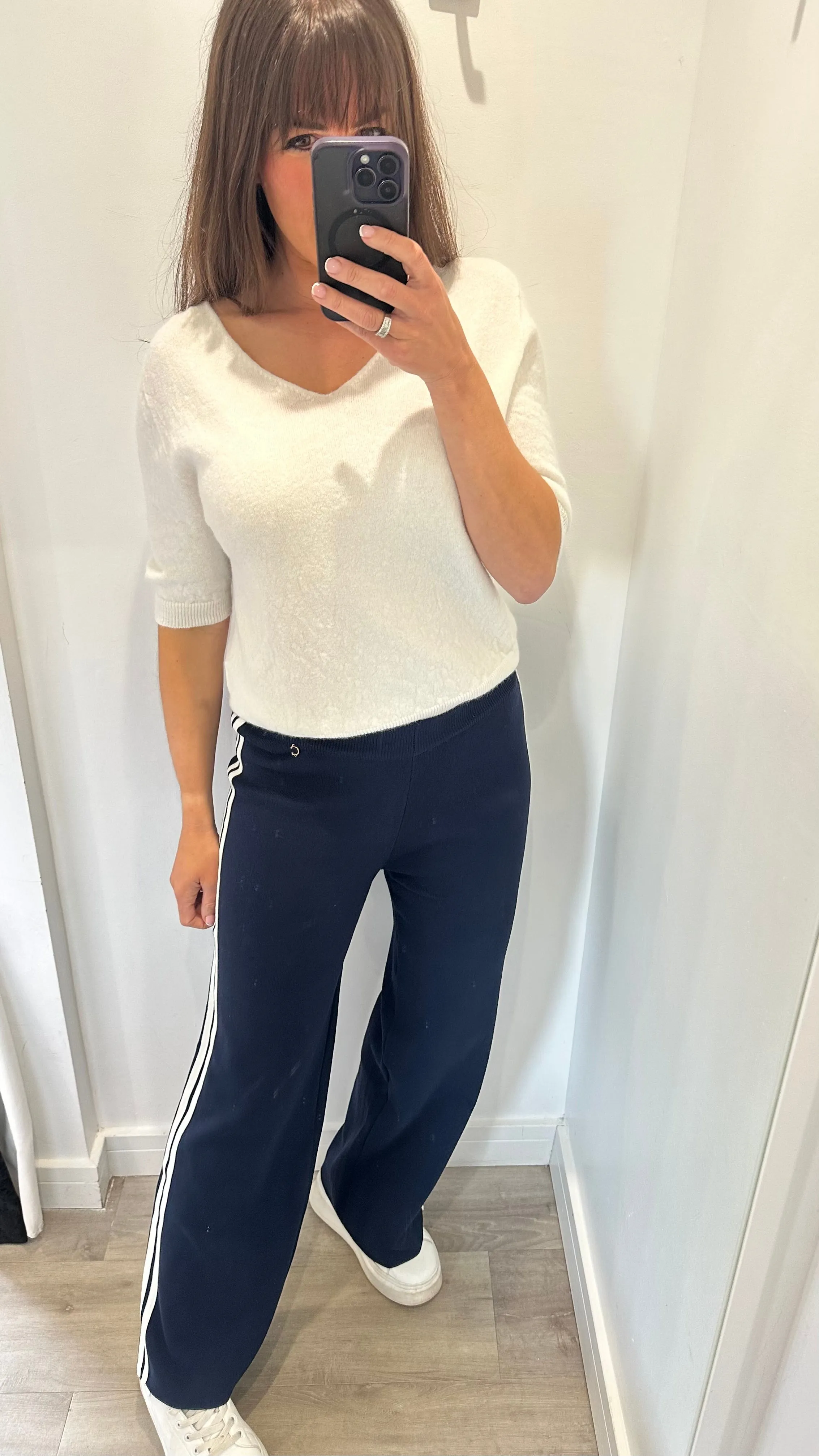 NAVY STRIPE KNIT TROUSERS