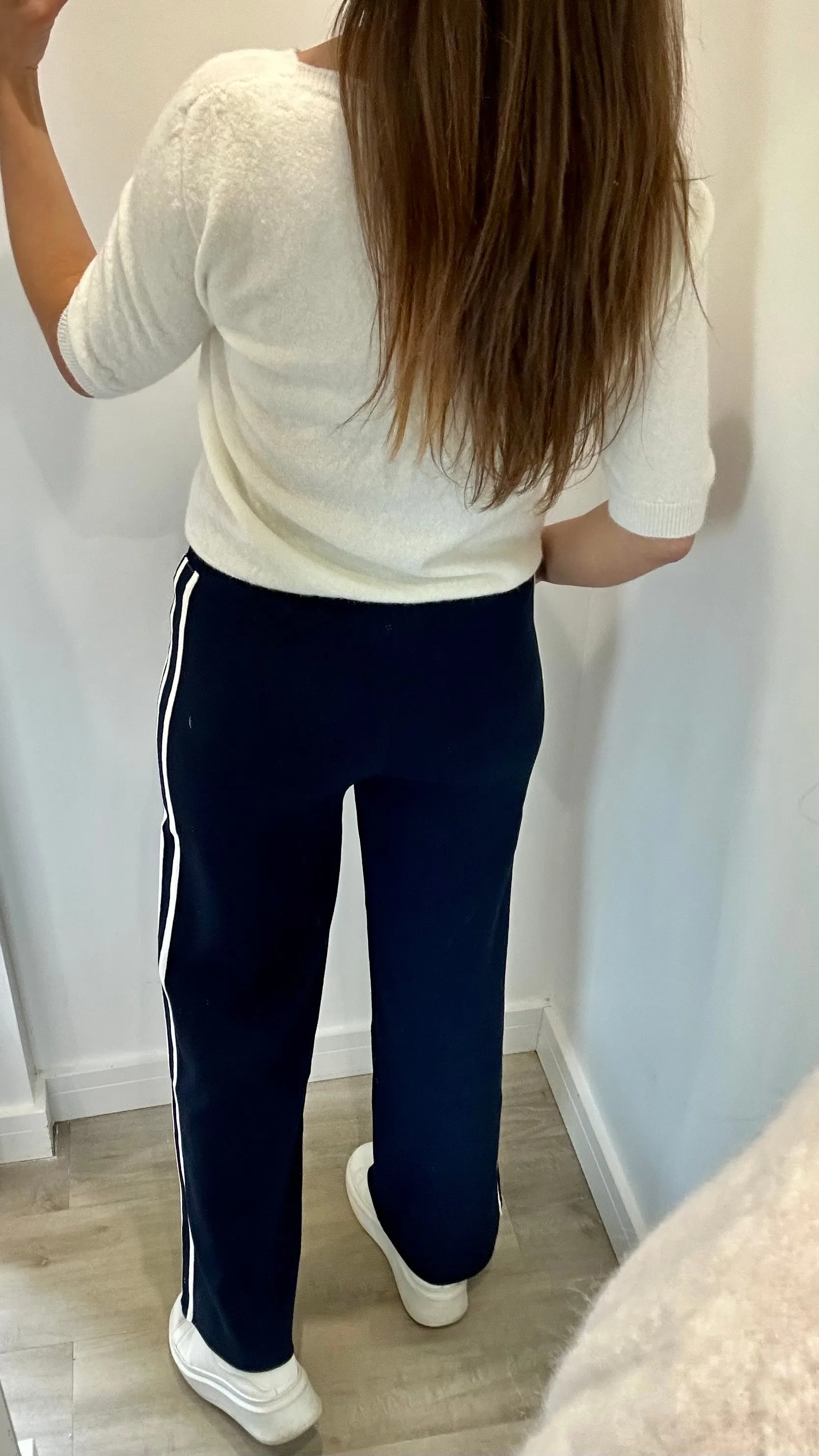 NAVY STRIPE KNIT TROUSERS