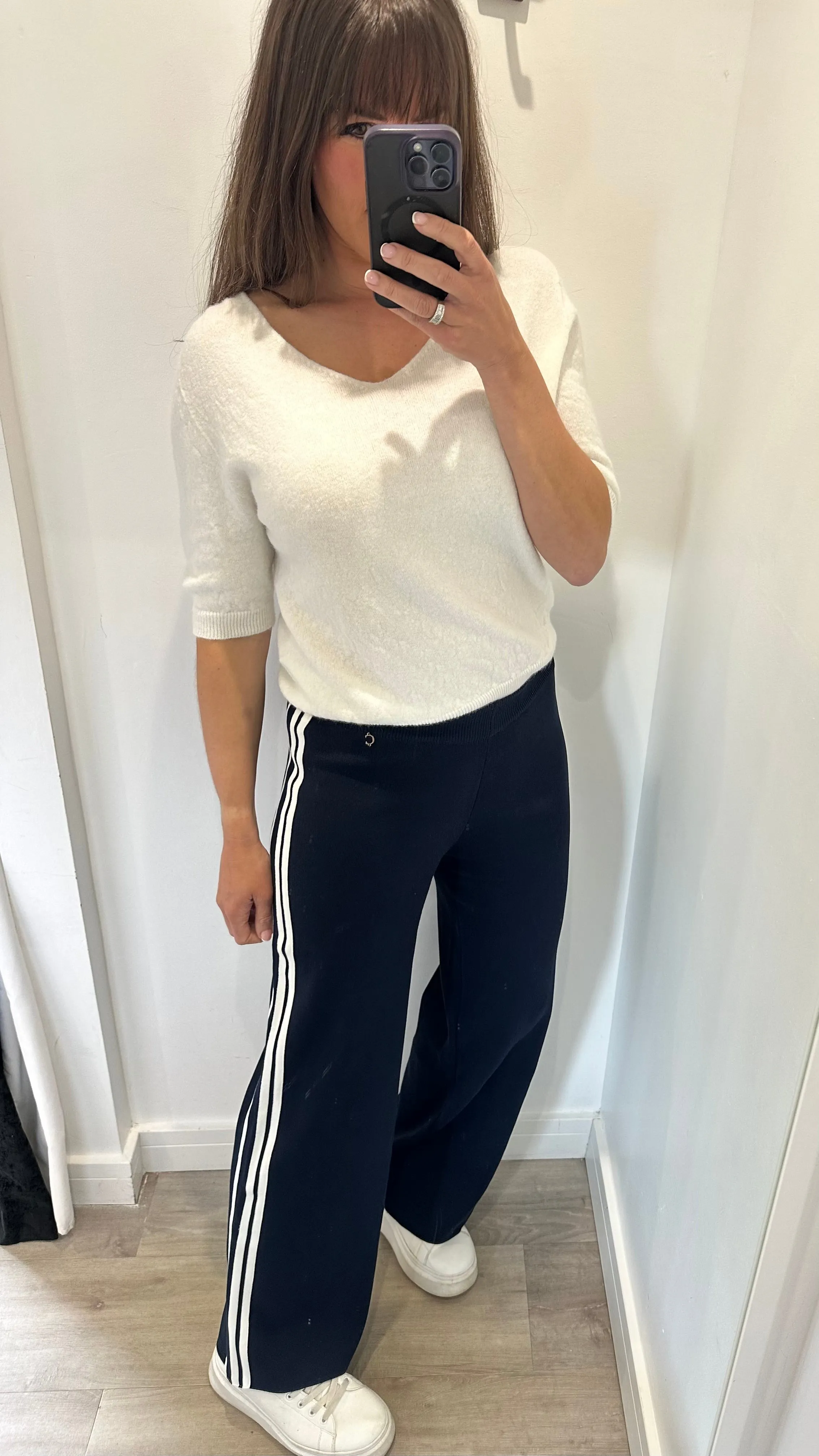 NAVY STRIPE KNIT TROUSERS