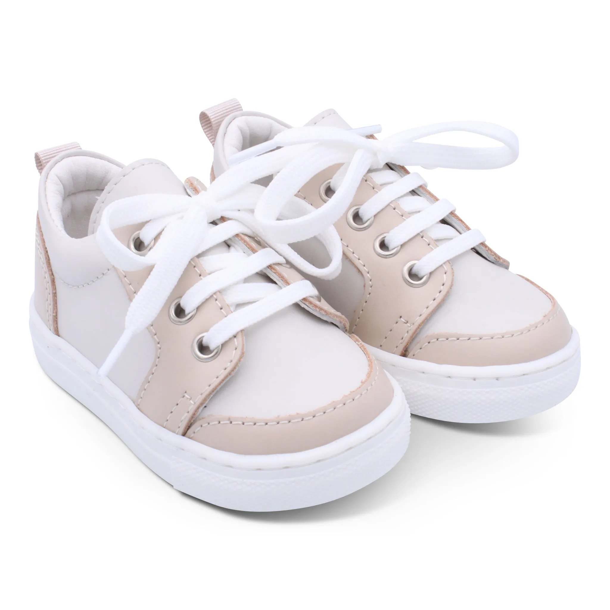 'Nico' Boys Beige Leather with Nude Trainers
