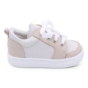 'Nico' Boys Beige Leather with Nude Trainers