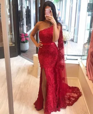 Night Elegant One-Shoulder Lace Dress