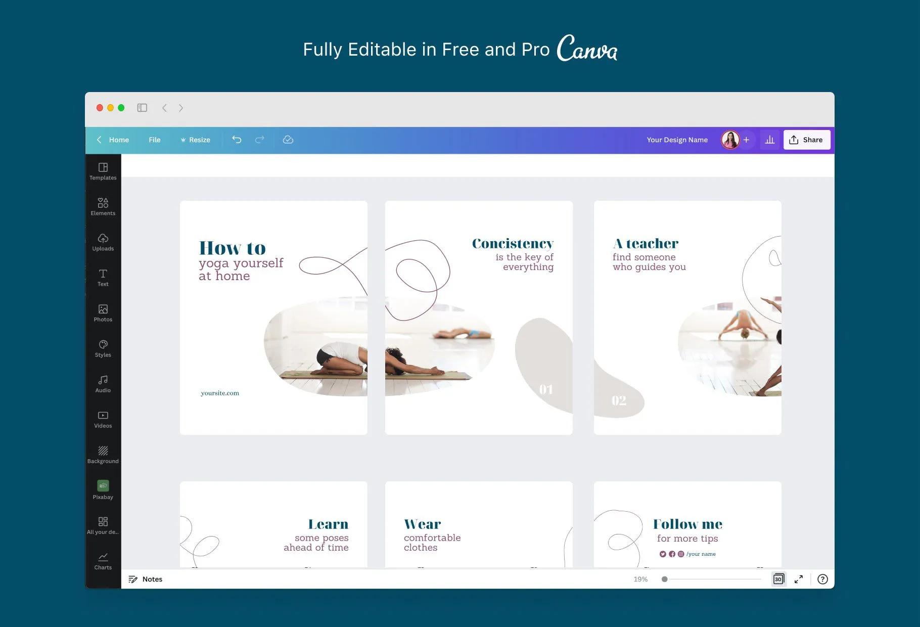 Nova Fitness 6-Page Carousel Canva Template