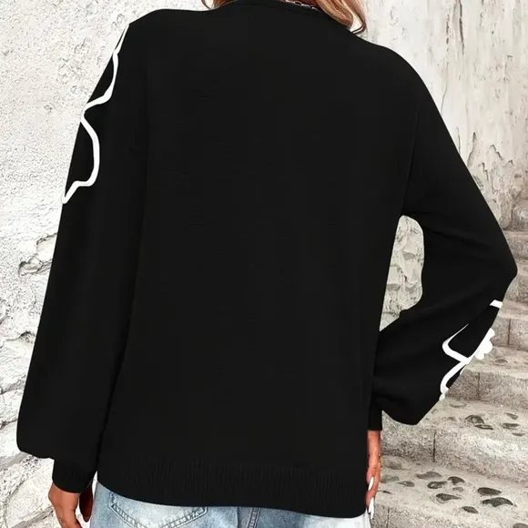 NWT Elegant V-Neck Embroidered Sweater