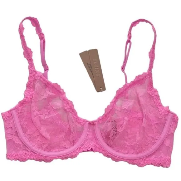 NWT SKIMS Stretch Lace Intimates Underwire Scoop Pink Sexy Lingerie Sheer Bra