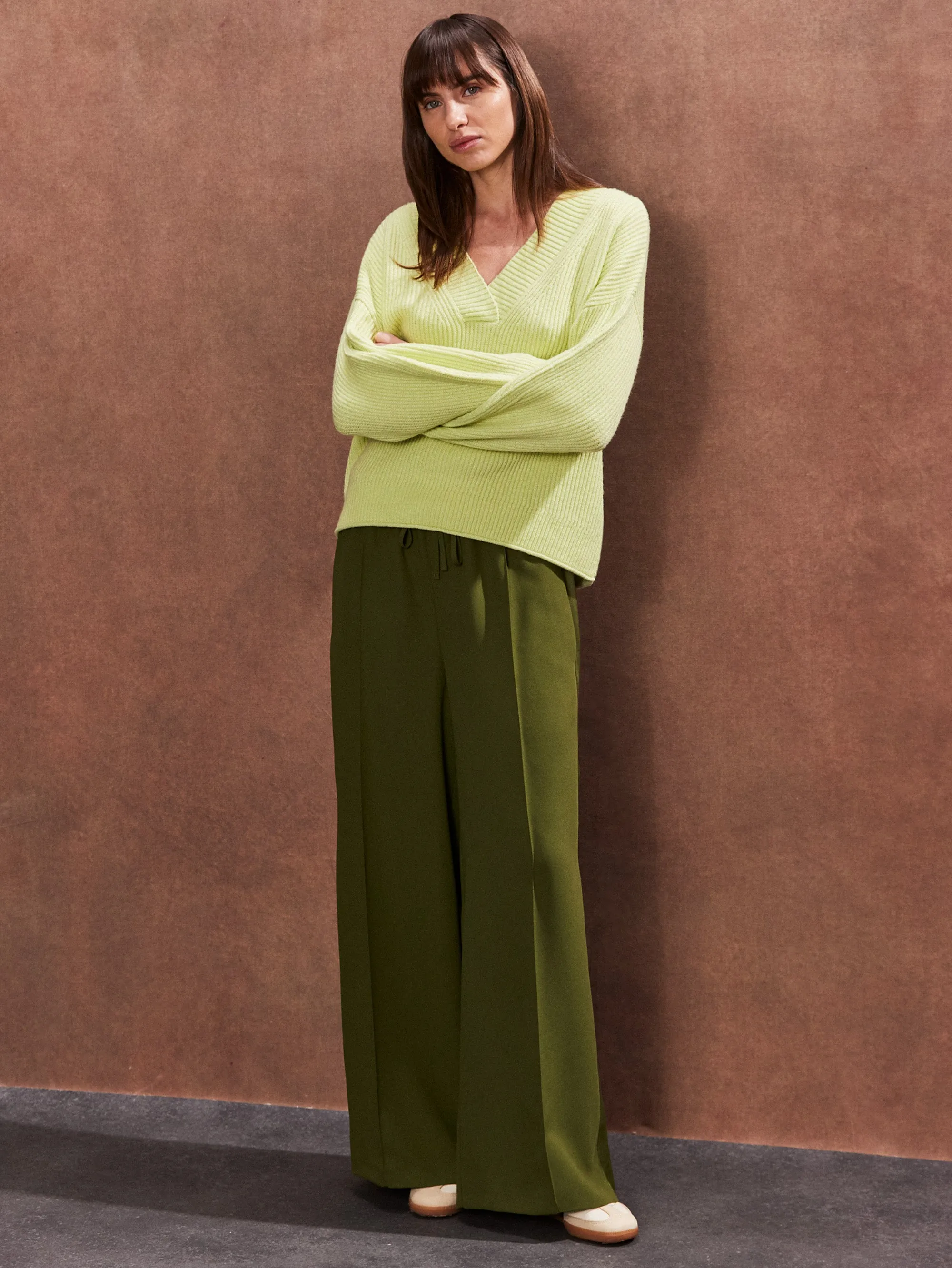 Olive Satin Side Stripe Trousers