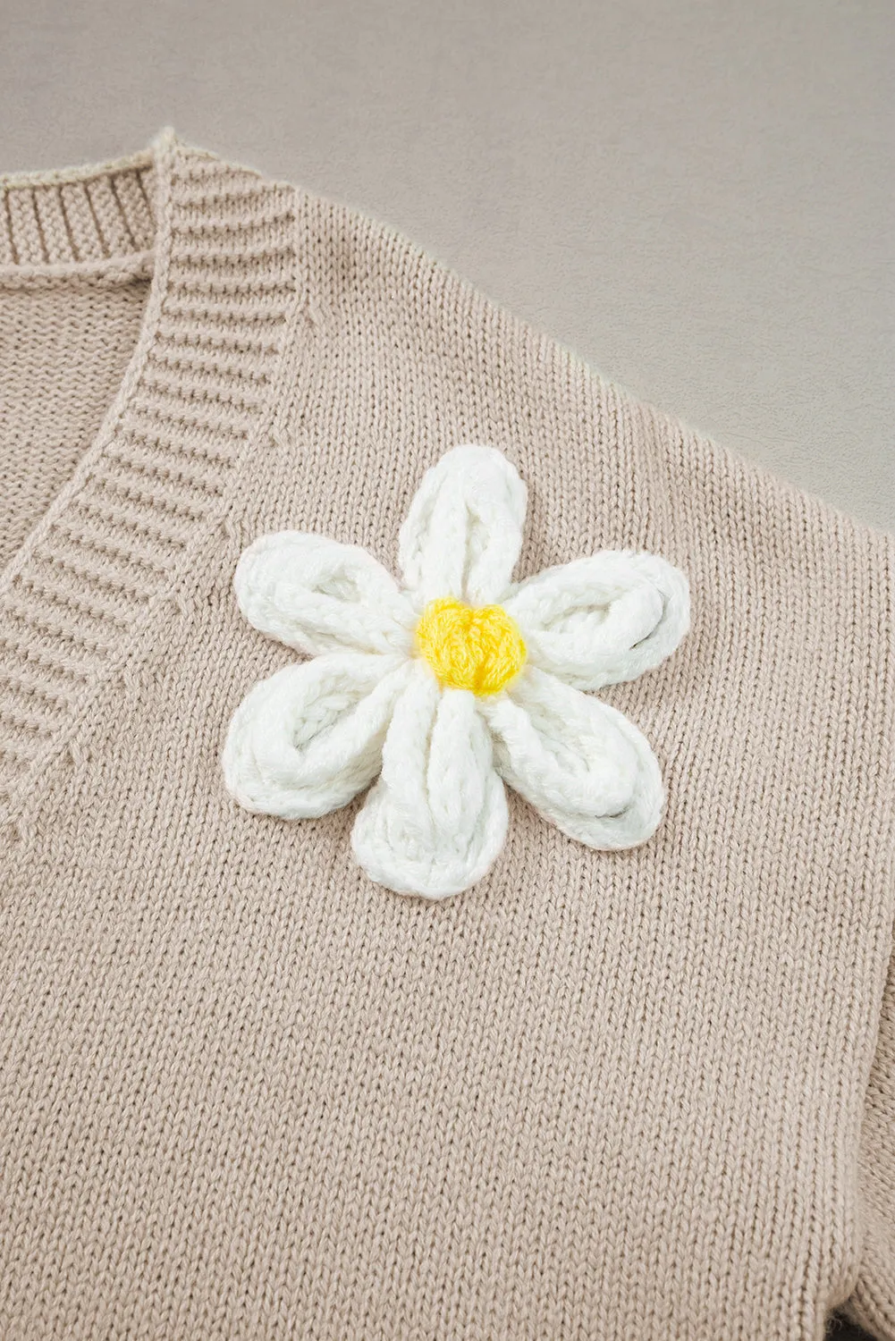 Parchment Elegant Flower Decor Button Front Cardigan