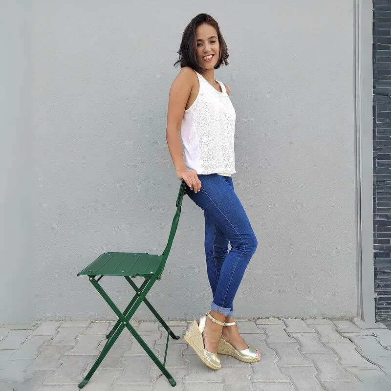Peep Toe Espadrille Wedge in Champagne