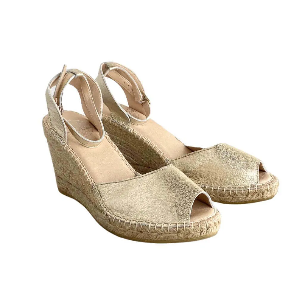 Peep Toe Espadrille Wedge in Champagne