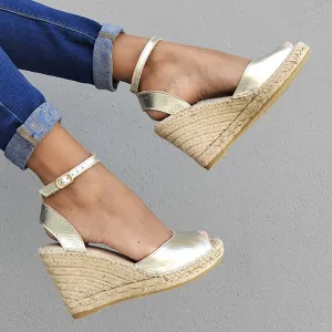 Peep Toe Espadrille Wedge in Champagne