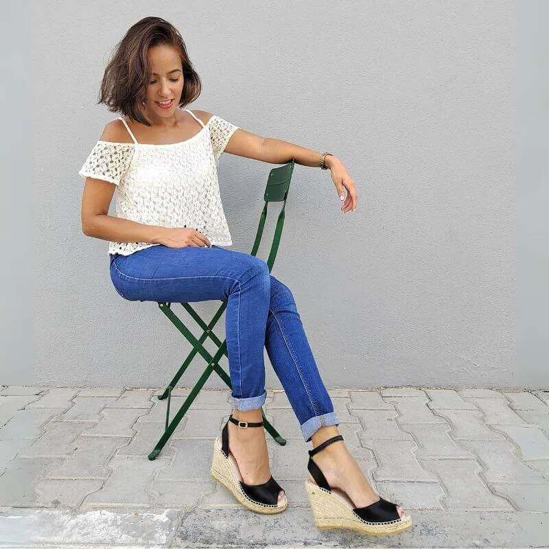 Peep Toe Espadrille Wedge in Midnight