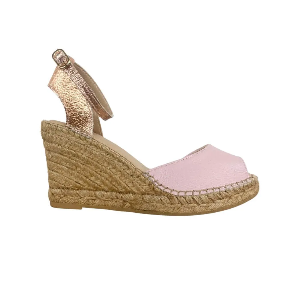 Peep Toe Espadrille Wedge in Rose Blush
