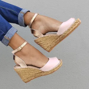 Peep Toe Espadrille Wedge in Rose Blush