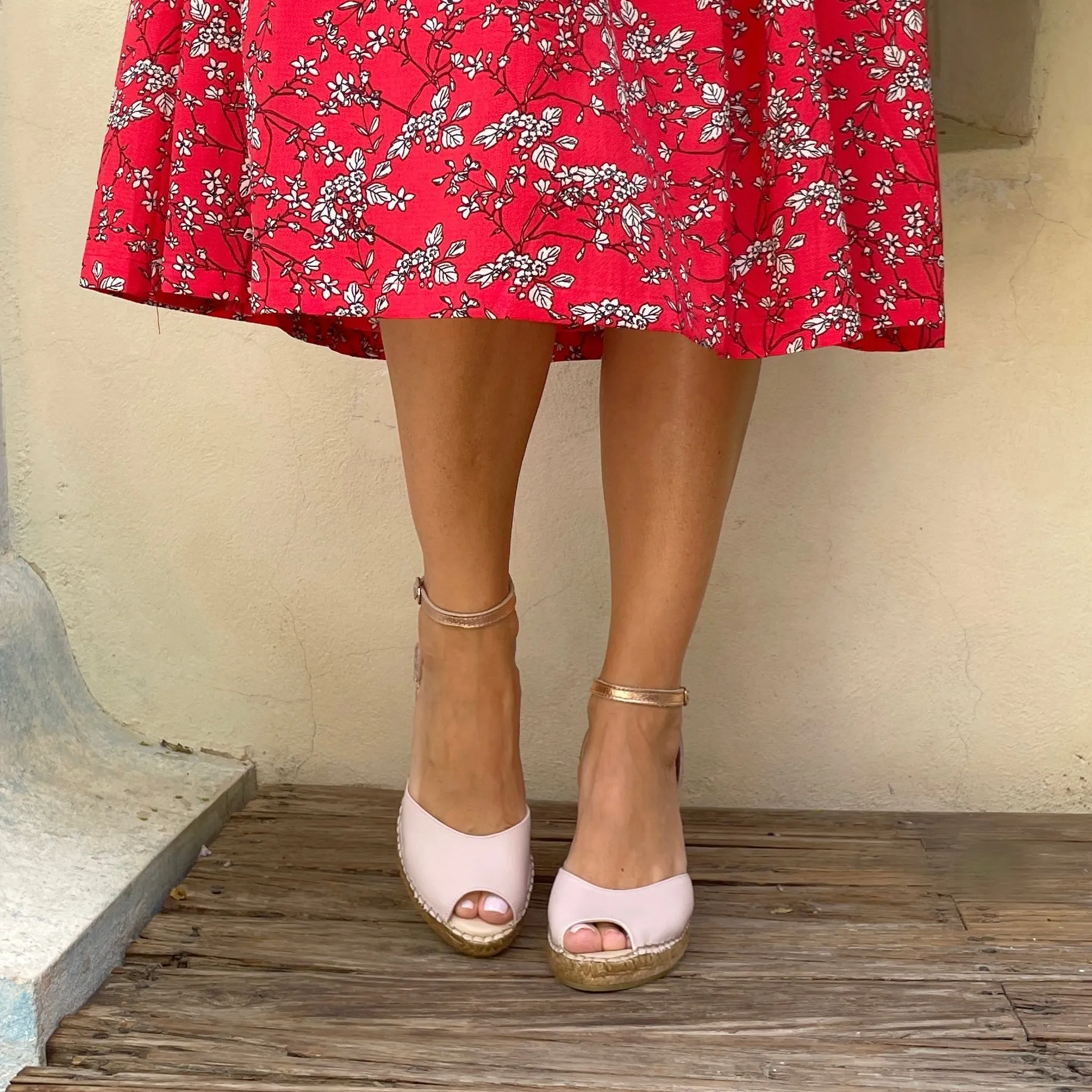 Peep Toe Espadrille Wedge in Rose Blush