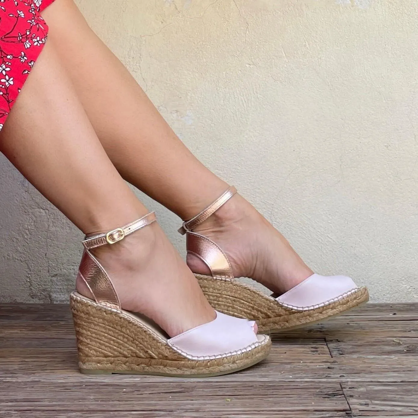 Peep Toe Espadrille Wedge in Rose Blush