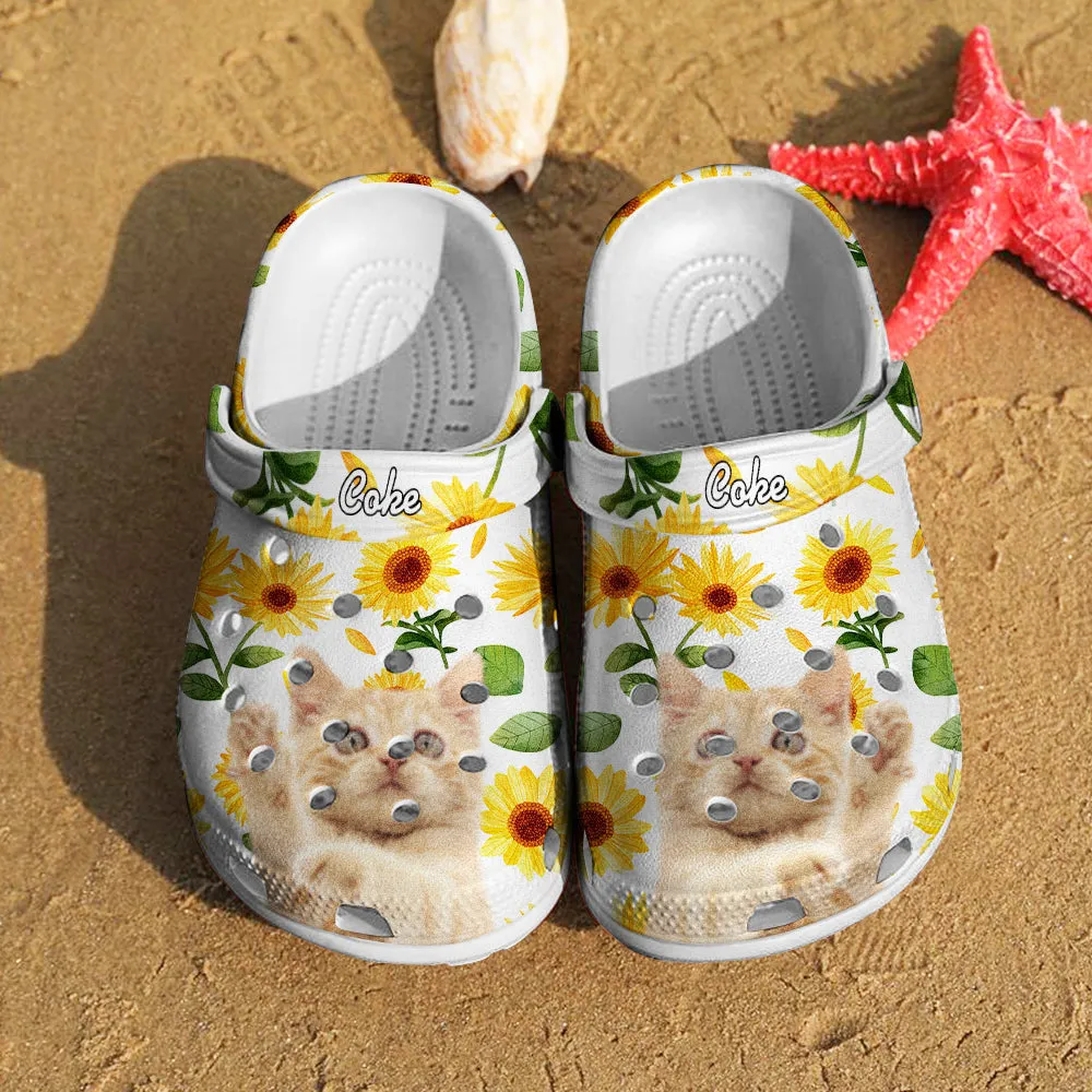 Personalized Pet Face Clog with Name Funny Sunflower Print Clogs Slipper Gift for Pet Lover