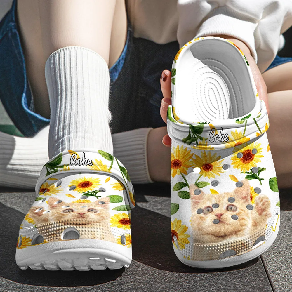 Personalized Pet Face Clog with Name Funny Sunflower Print Clogs Slipper Gift for Pet Lover