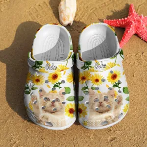Personalized Pet Face Clog with Name Funny Sunflower Print Clogs Slipper Gift for Pet Lover